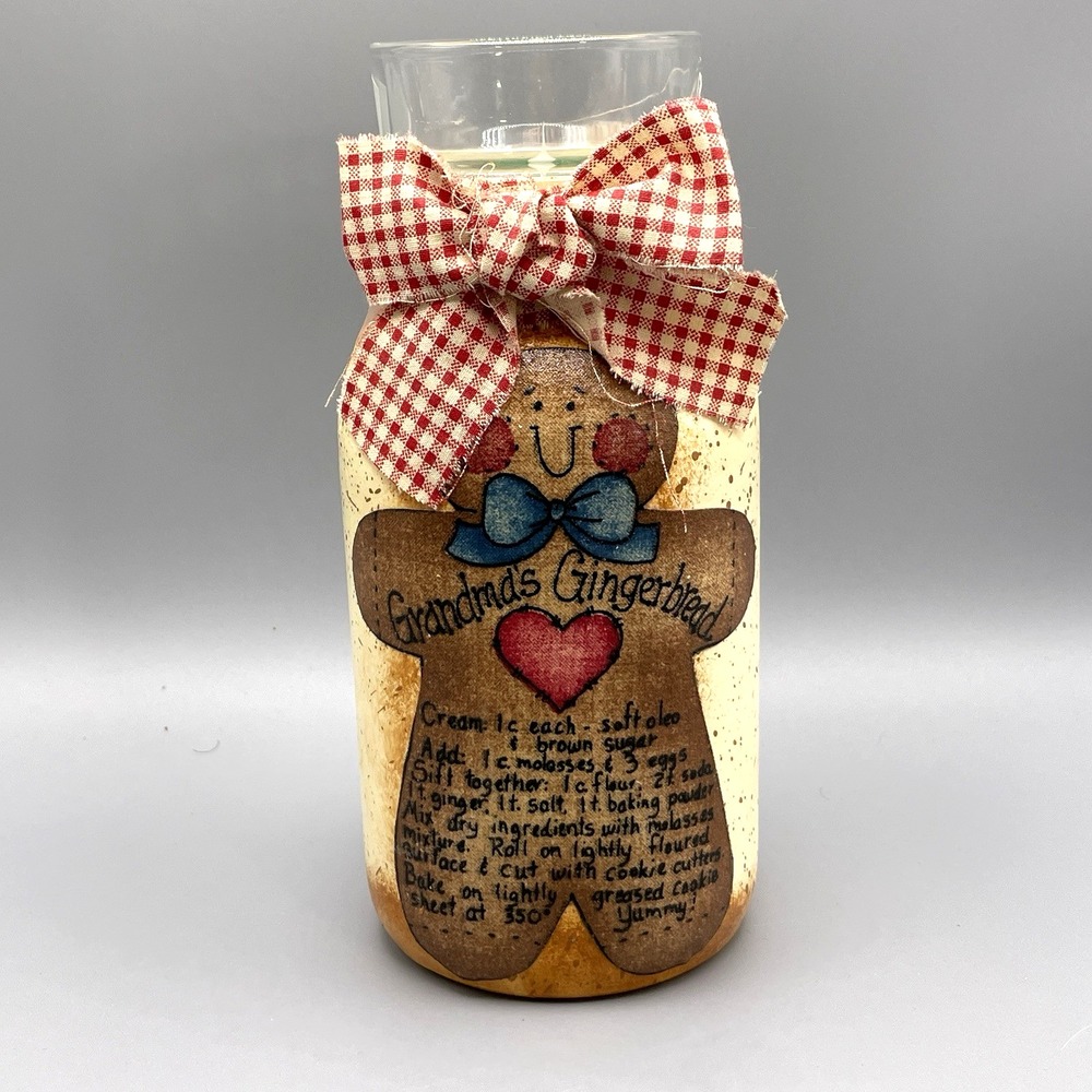 Gingerbread Recipe Mason Jar Votive Tealight Hand Painted Country Primitive Folk